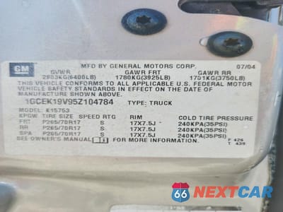 Zdjęcie 12 z 12 samochodu: 2005 CHEVROLET SILVERADO K1500 VIN:1GCEK19V95Z104784 - miniatura