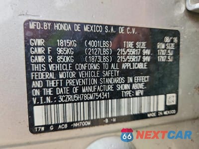 Zdjęcie 14 z 14 samochodu: 2016 HONDA HR-V EXL VIN:3CZRU5H78GM754341 - miniatura