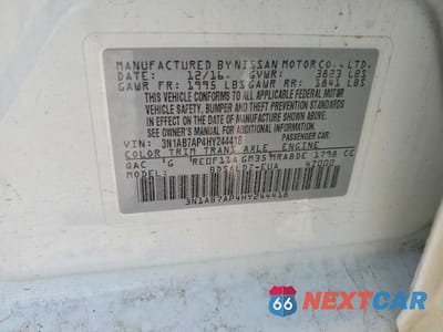 Zdjęcie 12 z 12 samochodu: 2017 NISSAN SENTRA SV VIN:3N1AB7AP4HY244418 - miniatura