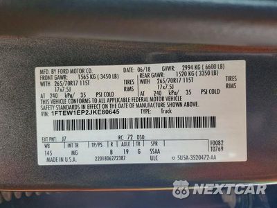 Zdjęcie 12 z 12 samochodu: 2018 FORD F150 SUPERCREW VIN:1FTEW1EP2JKE80645 - miniatura