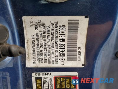 Zdjęcie 12 z 12 samochodu: 2006 HONDA CIVIC EX VIN:2HGFG12816H517036 - miniatura