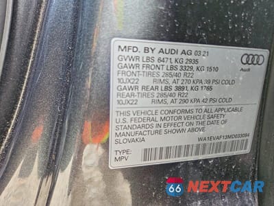 Zdjęcie 13 z 13 samochodu: 2021 AUDI Q8 PREMIUM PLUS S-LINE VIN:WA1EVAF13MD033094 - miniatura