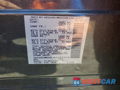 Zdjęcie 13 z 13 samochodu: 2013 NISSAN PATHFINDER S VIN:5N1AR2MM1DC603204 - miniatura