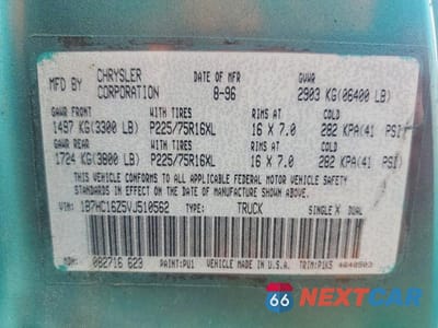 Zdjęcie 12 z 12 samochodu: 1997 DODGE RAM 1500 VIN:1B7HC16Z5VJ510562 - miniatura