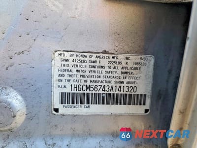Zdjęcie 12 z 12 samochodu: 2003 HONDA ACCORD EX VIN:1HGCM56743A141320 - miniatura