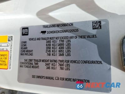 Zdjęcie 13 z 13 samochodu: 2022 CHEVROLET SUBURBAN K1500 RST VIN:1GNSKEKD5NR220535 - miniatura
