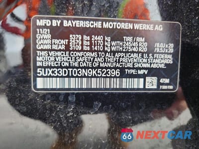 Zdjęcie 14 z 14 samochodu: 2022 BMW X4 XDRIVE30I VIN:5UX33DT03N9K52396 - miniatura