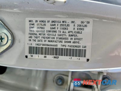 Zdjęcie 12 z 12 samochodu: 2009 HONDA ACCORD EXL VIN:1HGCP36839A044445 - miniatura