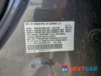 Zdjęcie 14 z 14 samochodu: 2017 HONDA PILOT EXL VIN:5FNYF5H55HB017016 - miniatura