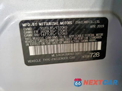 Zdjęcie 13 z 13 samochodu: 2019 MITSUBISHI MIRAGE ES VIN:ML32A3HJ6KH013007 - miniatura