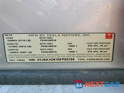 Zdjęcie 12 z 12 samochodu: 2013 TESLA MODEL S VIN:5YJSA1CN7DFP05789 - miniatura