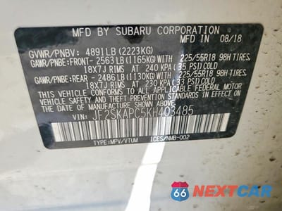 Zdjęcie 12 z 12 samochodu: 2019 SUBARU FORESTER SPORT VIN:JF2SKAPC5KH403485 - miniatura