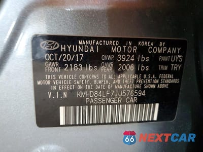 Zdjęcie 12 z 12 samochodu: 2018 HYUNDAI ELANTRA SEL VIN:KMHD84LF7JU576594 - miniatura