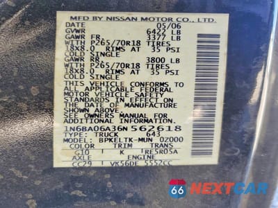 Zdjęcie 12 z 12 samochodu: 2006 NISSAN TITAN XE FFV VIN:1N6BA06A36N562618 - miniatura