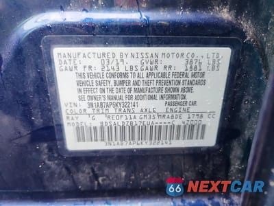 Zdjęcie 12 z 12 samochodu: 2019 NISSAN SENTRA SV VIN:3N1AB7AP6KY322141 - miniatura