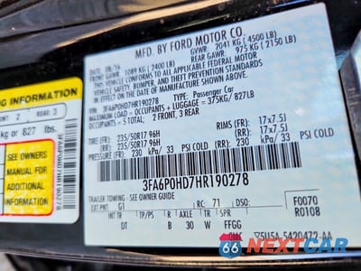 Zdjęcie 12 z 12 samochodu: 2017 FORD FUSION SE VIN:3FA6P0HD7HR190278 - miniatura