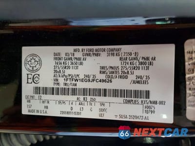 Zdjęcie 12 z 12 samochodu: 2018 FORD F150 SUPERCREW VIN:1FTFW1EG9JFC49626 - miniatura