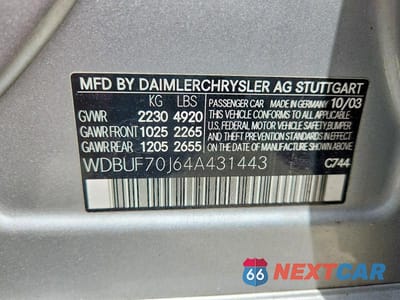 Zdjęcie 12 z 12 samochodu: 2004 MERCEDES-BENZ E 500 VIN:WDBUF70J64A431443 - miniatura