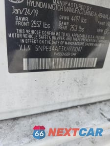Zdjęcie 12 z 12 samochodu: 2019 HYUNDAI SONATA SEL VIN:5NPE34AF3KH771047 - miniatura