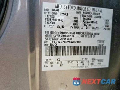 Zdjęcie 12 z 12 samochodu: 2002 FORD F150 SUPERCREW VIN:1FTRW07L82KA89300 - miniatura