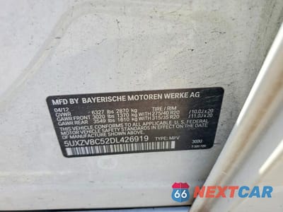 Zdjęcie 12 z 12 samochodu: 2013 BMW X5 XDRIVE50I VIN:5UXZV8C52DL426919 - miniatura