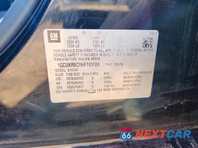 Zdjęcie 12 z 12 samochodu: 2017 CHEVROLET SILVERADO K1500 LT VIN:1GCUKREC8HF193624 - miniatura