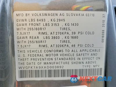 Zdjęcie 13 z 13 samochodu: 2010 VOLKSWAGEN TOUAREG TDI VIN:WVGFK7A9XAD003892 - miniatura