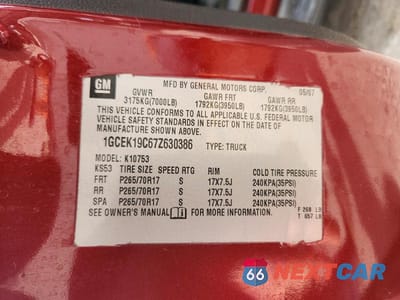 Zdjęcie 13 z 13 samochodu: 2007 CHEVROLET SILVERADO K1500 VIN:1GCEK19C67Z630386 - miniatura