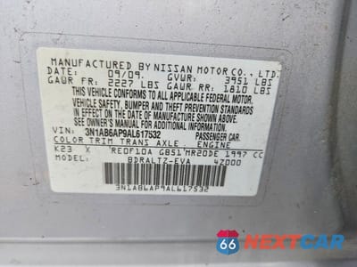 Zdjęcie 12 z 12 samochodu: 2010 NISSAN SENTRA 2.0 VIN:3N1AB6AP9AL617532 - miniatura