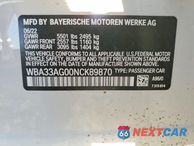 Zdjęcie 12 z 12 samochodu: 2022 BMW 530XE VIN:WBA33AG00NCK89870 - miniatura