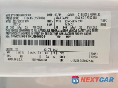Zdjęcie 13 z 13 samochodu: 2019 FORD ESCAPE SE VIN:1FMCU9G91KUB66609 - miniatura