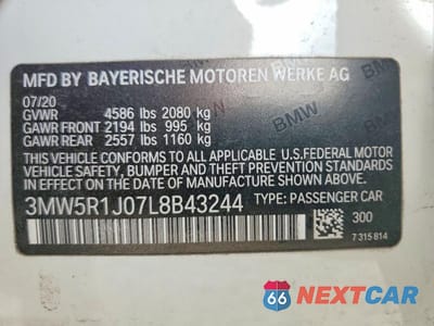 Zdjęcie 12 z 12 samochodu: 2020 BMW 330I VIN:3MW5R1J07L8B43244 - miniatura
