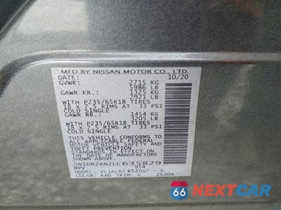 Zdjęcie 12 z 12 samochodu: 2020 NISSAN PATHFINDER S VIN:5N1DR2AN2LC635829 - miniatura