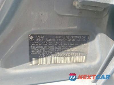 Zdjęcie 12 z 12 samochodu: 2006 BMW 330 I VIN:WBAVB33506KR77495 - miniatura