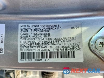 Zdjęcie 12 z 12 samochodu: 2024 HONDA ACCORD HYBRID SPORT-L VIN:1HGCY2F79RA068182 - miniatura