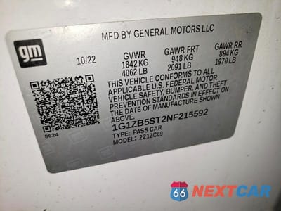 Zdjęcie 12 z 12 samochodu: 2022 CHEVROLET MALIBU LS VIN:1G1ZB5ST2NF215592 - miniatura