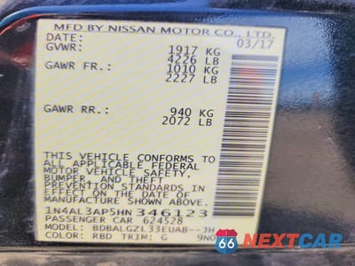 Zdjęcie 13 z 13 samochodu: 2017 NISSAN ALTIMA 2.5 S VIN:1N4AL3AP5HN346123 - miniatura