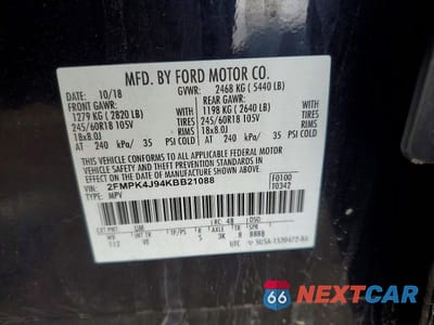 Zdjęcie 13 z 13 samochodu: 2019 FORD EDGE SEL VIN:2FMPK4J94KBB21088 - miniatura