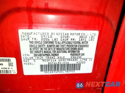 Zdjęcie 12 z 12 samochodu: 2013 NISSAN SENTRA S VIN:3N1AB7AP0DL782931 - miniatura