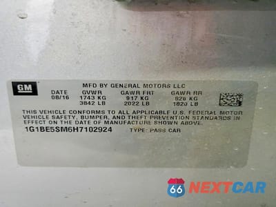 Zdjęcie 12 z 12 samochodu: 2017 CHEVROLET CRUZE LT VIN:1G1BE5SM6H7102924 - miniatura