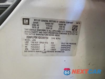 Zdjęcie 13 z 13 samochodu: 2016 CHEVROLET EQUINOX LT VIN:2GNFLFEK1G6308754 - miniatura