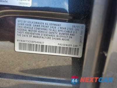 Zdjęcie 12 z 12 samochodu: 2006 VOLKSWAGEN PASSAT 2.0T VIN:WVWAK73C56P049837 - miniatura