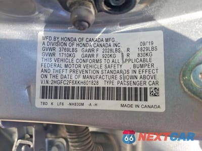 Zdjęcie 12 z 12 samochodu: 2019 HONDA CIVIC LX VIN:2HGFC2F6XKH601828 - miniatura