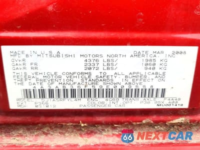 Zdjęcie 12 z 12 samochodu: 2009 MITSUBISHI GALANT ES VIN:4A3AB36F59E009558 - miniatura