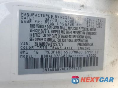 Zdjęcie 13 z 13 samochodu: 2020 NISSAN SENTRA S VIN:3N1AB8BV4LY277477 - miniatura