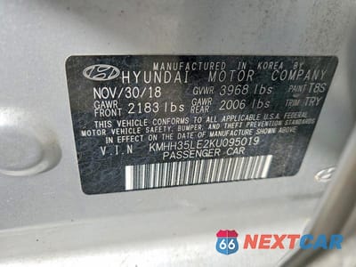 Zdjęcie 14 z 14 samochodu: 2019 HYUNDAI ELANTRA GT BASE VIN:KMHH35LE2KU095019 - miniatura
