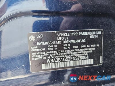 Zdjęcie 12 z 12 samochodu: 2014 BMW 320 I VIN:WBA3B1G52ENS78064 - miniatura