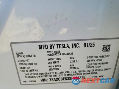 Zdjęcie 12 z 12 samochodu: 2025 TESLA MODEL X VIN:7SAXCBE63SF465376 - miniatura