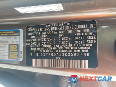 Zdjęcie 13 z 13 samochodu: 2019 KIA SORENTO LX V6 VIN:5XYPGDA53KG565996 - miniatura