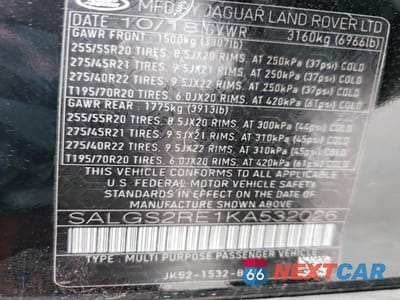Zdjęcie 13 z 13 samochodu: 2019 LAND ROVER RANGE ROVER SUPERCHARGED VIN:SALGS2RE1KA532026 - miniatura
